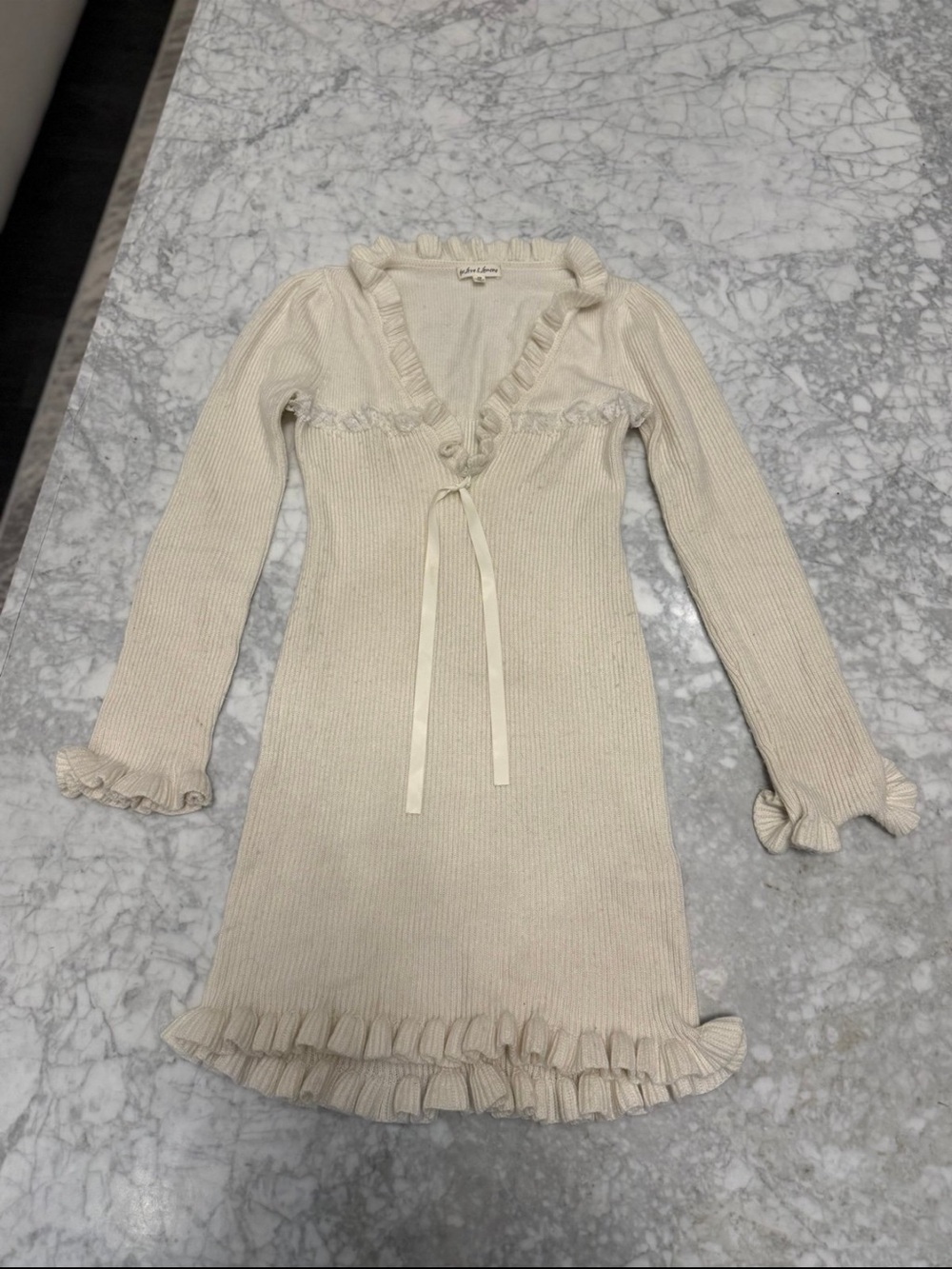 For Love & Lemons Cream Ruffle-Trim Mini Dress